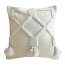 Boho ivory tufted tassel cushion cover living room woven pillow