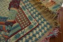 Boho jacquard knit throw blanket red & cream living room decor