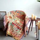 Boho jacquard knit throw blanket red & cream living room decor