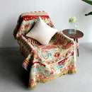 Boho jacquard knit throw blanket red & cream living room decor