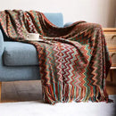 Boho knitted striped blanket with tassels living room throw