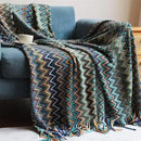 Boho knitted striped blanket with tassels living room throw