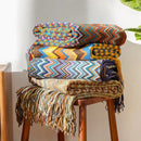 Boho knitted striped blanket with tassels living room throw