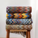 Boho knitted striped blanket with tassels living room throw