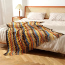 Boho knitted striped blanket with tassels living room throw