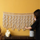 Boho macrame tapestry curtain cream leaf pattern bedroom decor