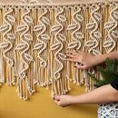 Boho macrame tapestry curtain cream leaf pattern bedroom decor