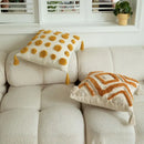 Boho mustard geometric tufted cushion cover living room pom pom accent