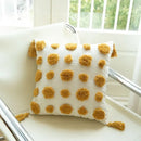 Boho mustard geometric tufted cushion cover living room pom pom accent