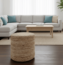 Boho Natural Brown Jute Round Pouf