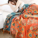 Boho orange & teal floral gauze towel blanket bedroom muslin throw