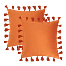 Boho orange velvet tassel fringe pillow covers living room decor