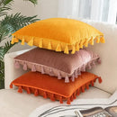 Boho orange velvet tassel fringe pillow covers living room decor