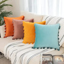Boho orange velvet tassel fringe pillow covers living room decor