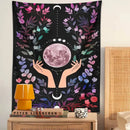 Boho pink botanical moon tapestry bedroom floral wall art