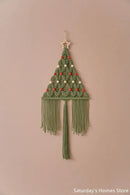 Boho sage green & cream macrame christmas tree wall hanging living room