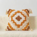 Boho square pillowcase with white zigzag and teal tassels living room