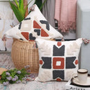 Boho style embroidered pillow cover cream & rust living room decor