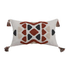 Boho style embroidered pillow cover cream & rust living room decor