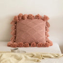 DecorBites™ Boho Style Ivory Green Pink Tassles 45x45cm Cushion Cover for Home Decoration