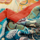 Boho teal & gold elephant cotton throw blanket bedroom decor