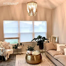 Boho tiered wooden beaded chandelier for dining room