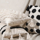 Boho tufted beige & white pillow cover living room tassel decor
