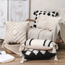 Boho tufted beige & white pillow cover living room tassel decor