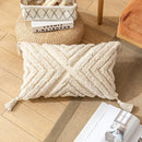 Boho tufted beige & white pillow cover living room tassel decor