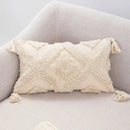 Boho tufted beige & white pillow cover living room tassel decor
