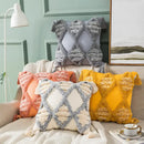 Boho tufted embroidered cushion cover grey & beige living room pillow