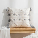Boho tufted embroidered cushion cover grey & beige living room pillow