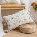 Boho tufted embroidered cushion cover grey & beige living room pillow