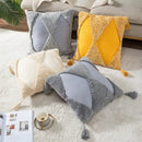 Boho tufted embroidered cushion cover grey & beige living room pillow
