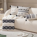 Boho tufted fringed black & white pillowcase living room decor