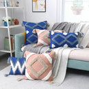 DecorBites™ Boho Tufted Tassel Cushion Cover 45x45cm - Blue Pink Cotton Throw Pillow Cover