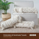 Boho tufted tassel lumbar pillow cream textured bedroom decor