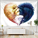 Boho wildlife tapestry wall hanging white & blue lions bedroom decor