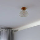 Boho woven rattan wood led ceiling light for bedroom decor