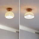 Boho woven rattan wood led ceiling light for bedroom decor