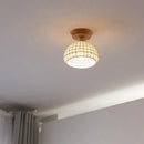 Boho woven rattan wood led ceiling light for bedroom decor