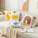 Boho yellow rainbow star moon pillow cover bedroom decor with tassels