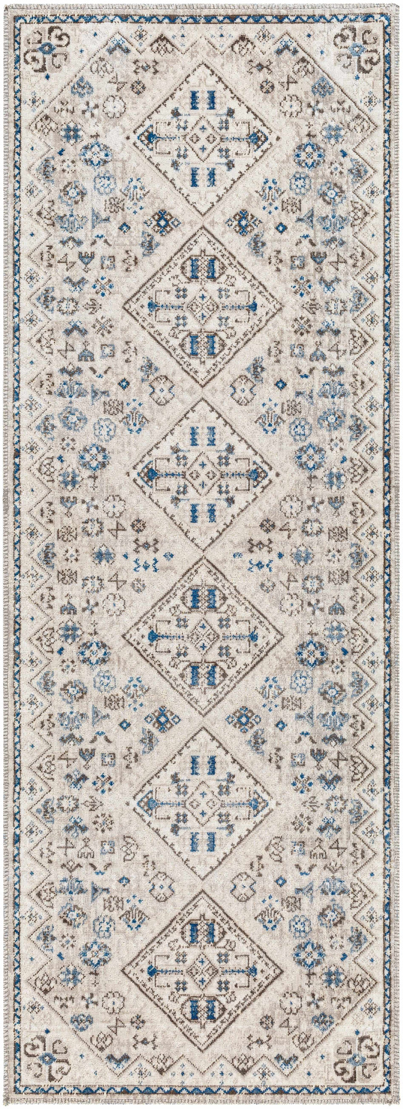 Meja Cream & Blue Washable Area Rug