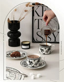 Botanical black bird ceramic coffee cup and saucer set dining room