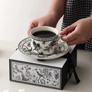 Botanical black bird ceramic coffee cup and saucer set dining room