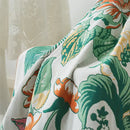 Botanical blue and orange cotton gauze bath towel bathroom throw