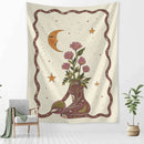 Botanical girl tarot astrology tapestry bedroom wall decor beige