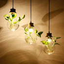 Botanical glass bottle pendant light kitchen clear wood accents