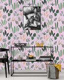 Botanical Mix on Pink Background Wallpaper