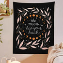 Botanical olive leaf moon phase black tapestry bedroom wall decor